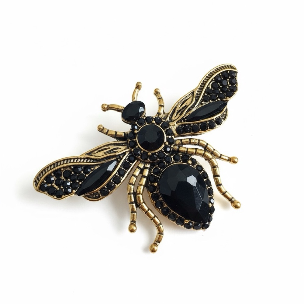 Luxe Black Crystal Gold Tone Bumble Bee Brooch Pin (Wasp, Insect, Honeybee)